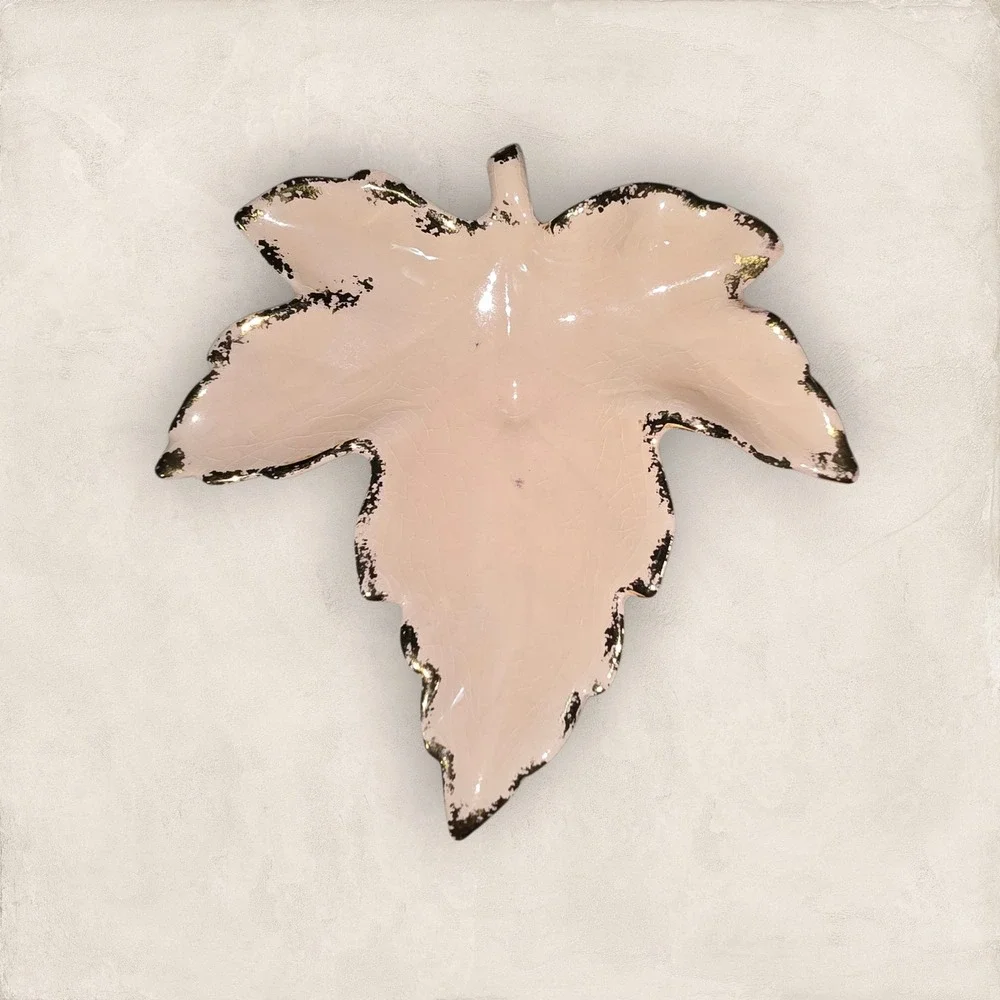 Vintage Ceramic‎ Stacking Pink & Gold Maple Leaf Nesting Trinket Set Small Minis